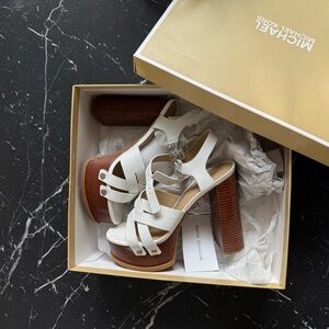 Michael Kors White and Brown Strappy Heels